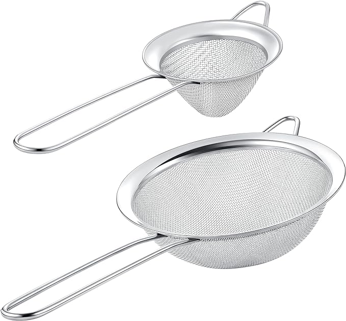 Set of 2 Stainless Steel Mesh Strainers for Kitchen - 5.5 inch Round Fine Mesh Strainer & 3.4 inch Conical Strainer Fine Mesh - Ideal to Sieve Pasta Noodles, Quinoa, Tea, Coffee, Juices, Flour