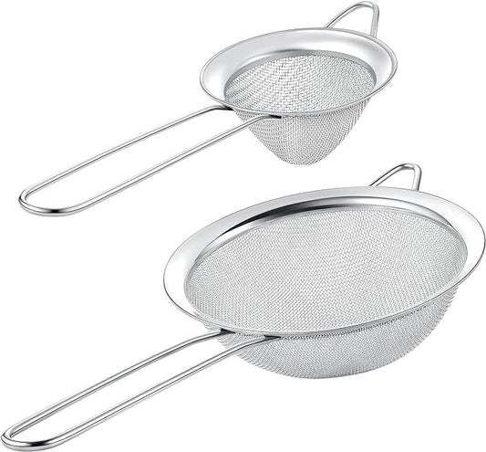 Set of 2 Stainless Steel Mesh Strainers for Kitchen - 5.5 inch Round Fine Mesh Strainer & 3.4 inch Conical Strainer Fine Mesh - Ideal to Sieve Pasta Noodles, Quinoa, Tea, Coffee, Juices, Flour