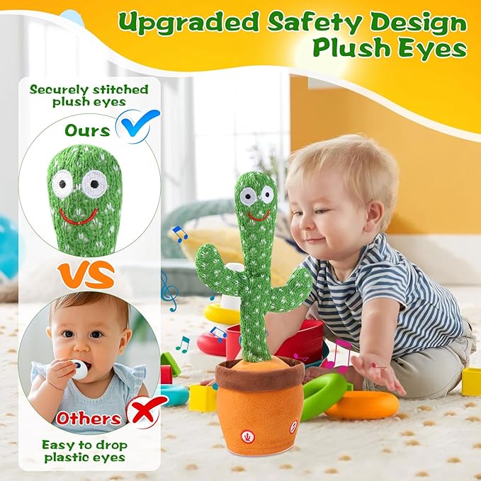LUKETURE Dancing Talking Cactus Toy for Babies & Toddlers - 120 English Songs, Singing Mimicking Recording Repeating, Educational Sensory Music Toy | Kids Birthday/Children’s Day Gift for Boys & Girls