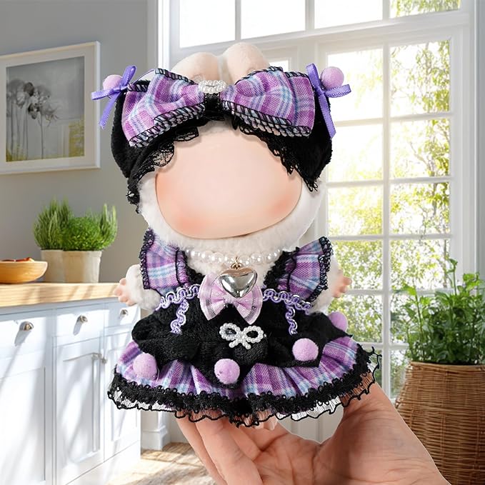 3 Piece 17cm Doll Clothes and Accessories Outfit - Bow Clips, Necklace & Dress, Fashionable Doll Dress Up Set