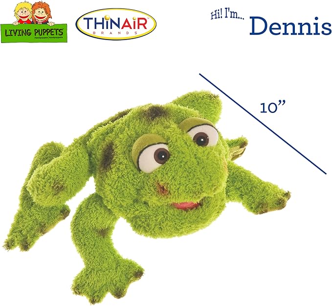 Living Puppets - Dennis The 10-Inch Green Frog, Plush Hand Puppet for Boys and Girls
