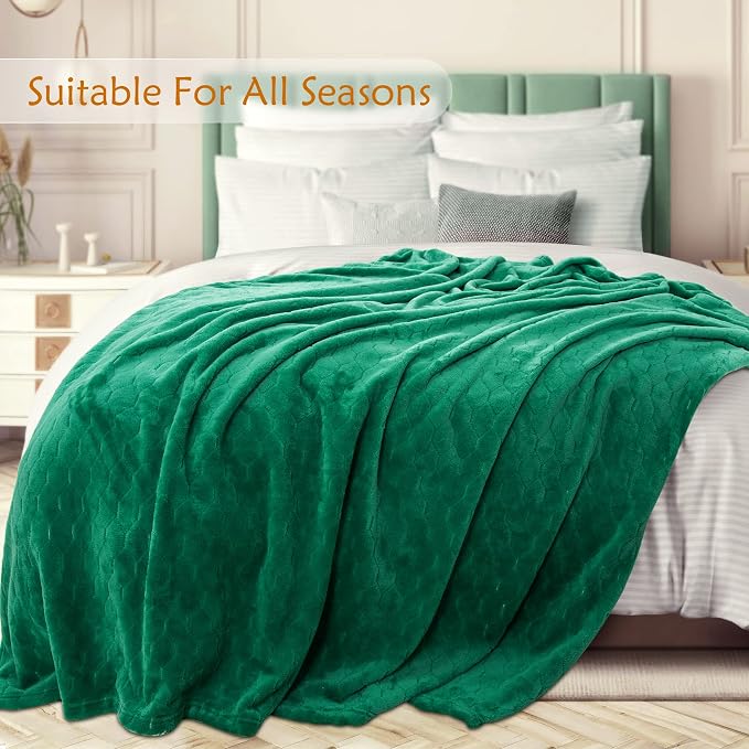 Fleece Blanket Super Soft Cozy Throw Blanket 50" x 60", Lightweight Fuzzy Comfy Textured Flannel Blanket Warm Plush Throw Blankets for Couch, Sofa, Bed, Emerald