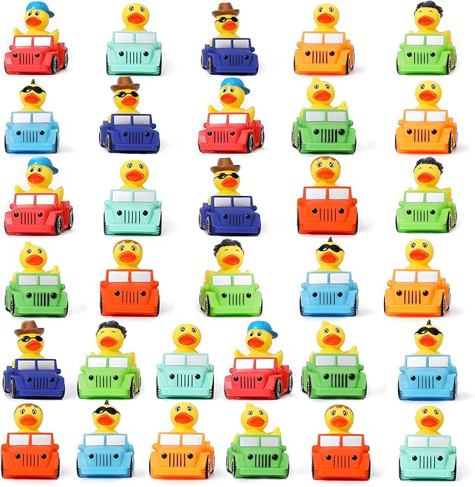 XY-WQ 32 Pack Rubber Duck for Jeeps Ducking - 3" Bulk Floater Duck for Kids - The Shape of a Vehicle - Baby Bath Toy Assortment - Party Favors, Birthdays, Bath Time, and More (8 Varieties)