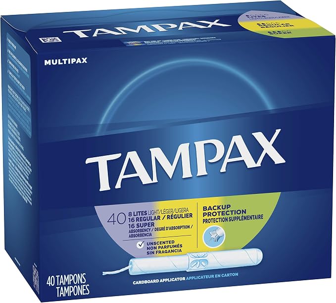 Tampax Cardboard Applicator Tampons, Multipack, Light/Regular/Super Absorbency, Unscented, 40 count - Pack of 3 (120 Total Count)