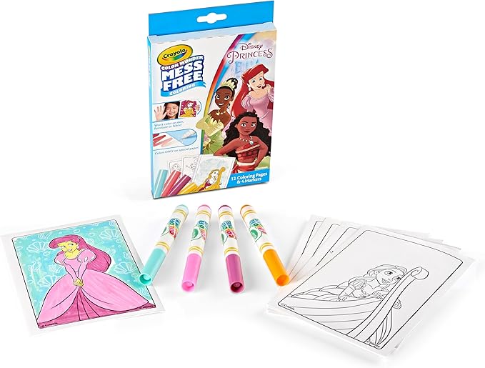 Crayola Color Wonder Disney Princess Mini Box Set, 12 Coloring Pages & 4 Mess Free Markers, Toddler Coloring, Gift for Girls & Boys, 3+