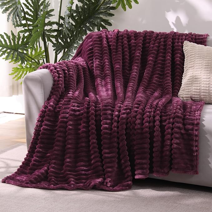 Amaranth Purple Throw Blanket for Couch Sofa 60”x80” Striped Design