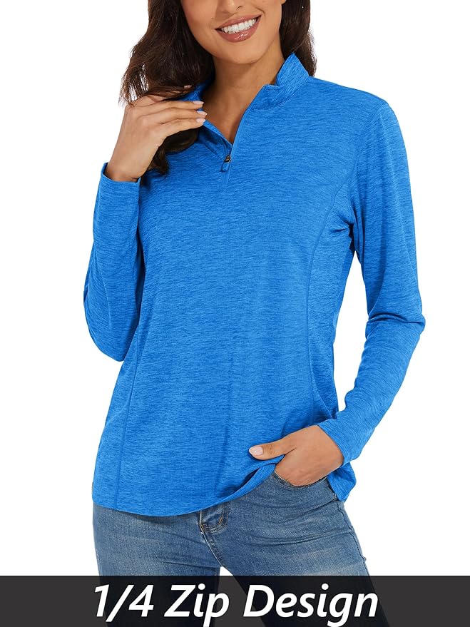 MAGCOMSEN Women's UPF 50+ Sun Shirts Long Sleeve 1/4 Zip Pullover Quick Dry Workout Hiking Tops Running Athletic Shirts
