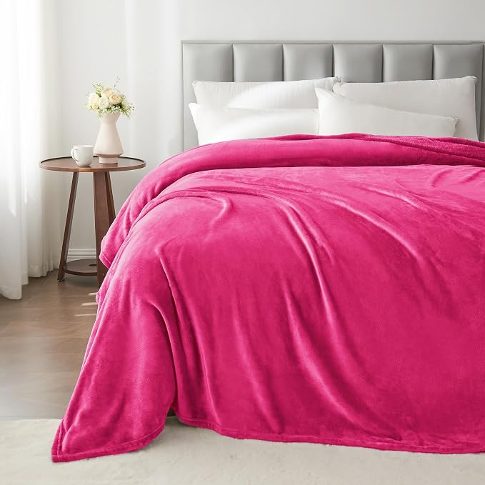 BEDELITE Fleece Blanket Soft Plush Queen Size Bed Blanket Hot Pink 90"x90" | Ultra Soft Fleece, Plush Microfiber, Lightweight Warmth, All Season Comfort, Fade Resistant, Machine Washable,Perfect for Bed