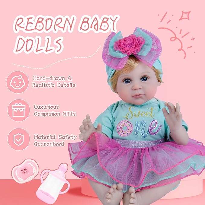 Milidool Reborn Baby Dolls, 22 inch Weighted Realistic Newborn Baby Girl Lifelike Newborn Girl Doll with Feeding Toy Accessories Set, Great Gift Set for Grandma Kids 3+
