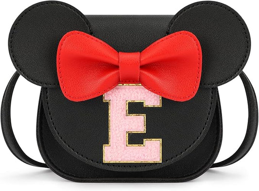 mibasies Toddler Purse Girl Gifts: Girls Birthday Gifts for 3-8 - Toys for Ages 2-4 Girls Mouse Ears Purse, Black, Letter E
