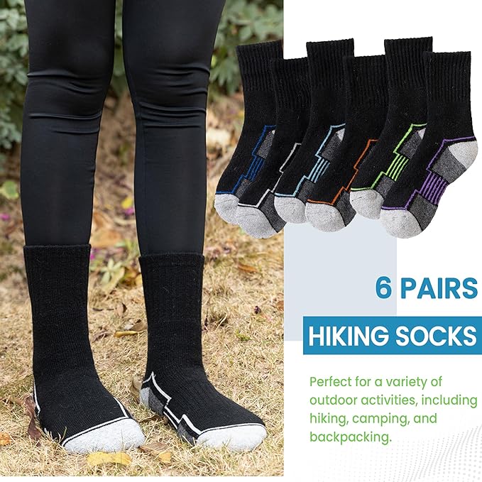 WEVIAS Kids Merino Wool Hiking Socks Boys Thermal Winter Cozy Boot Warm Cushion Socks 6 Pairs