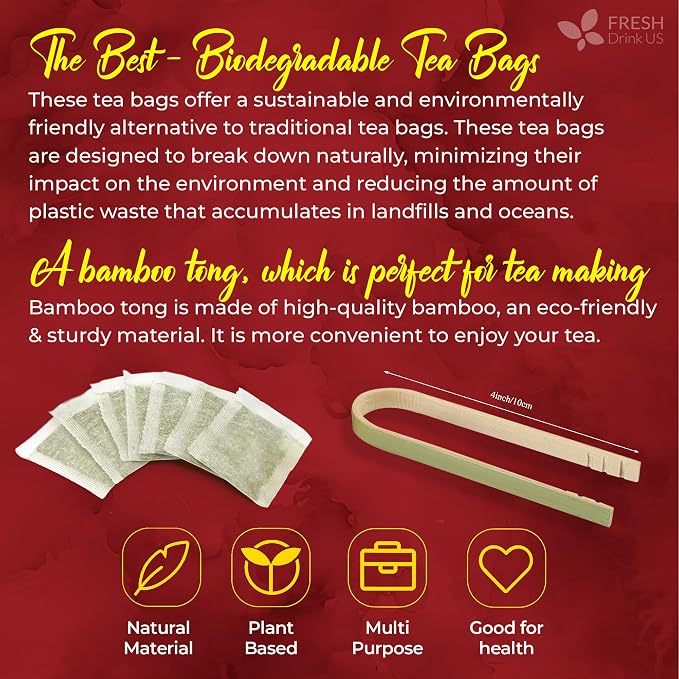 FreshDrinkUS, Premium 40 Hibiscus Flowers Tea Bags, 100% Natural, Pure from Hibiscus Flowers. Loose Flower Herbal Tea. No Sugar, No Caffeine, No Gluten, Vegan.