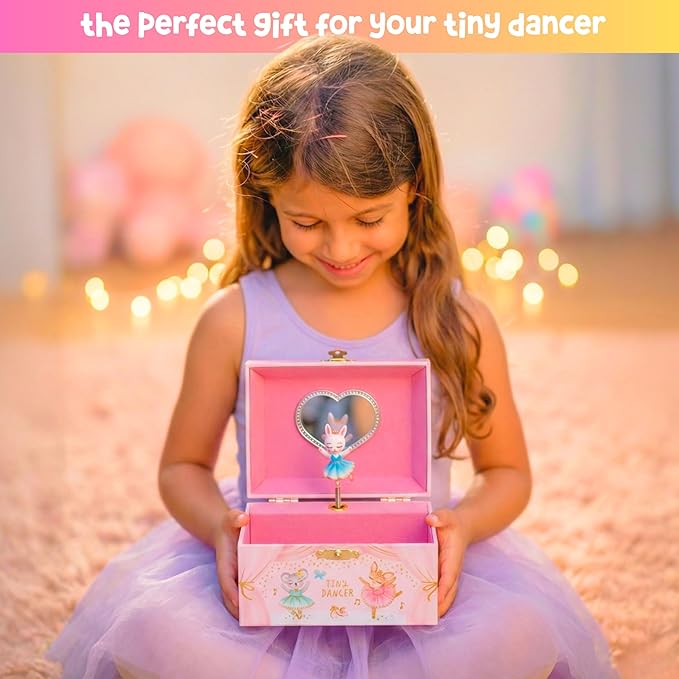 Musical Ballerina Jewelry Box for Girls - Kids Jewelry Box with Spinning Ballerina, Easter Gifts for Girls, Ballerina Toys - 6 x 4.7 x 3.5 in