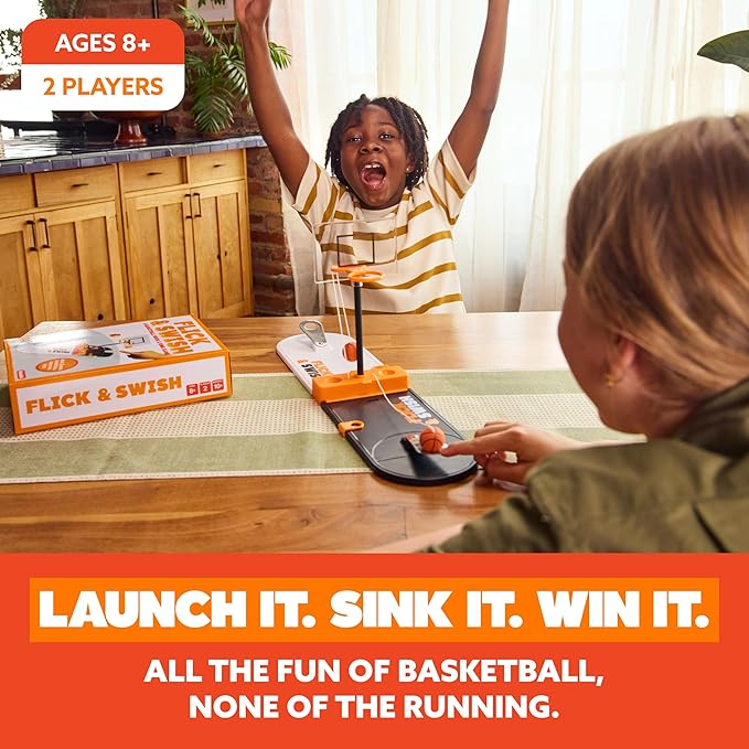 Flick & Swish Basketball Hook & Ring Game by Relatable, Fun 2 Player Games for Ages 8+, This Mini Basketball Game Includes 1 Court Board and Instructions