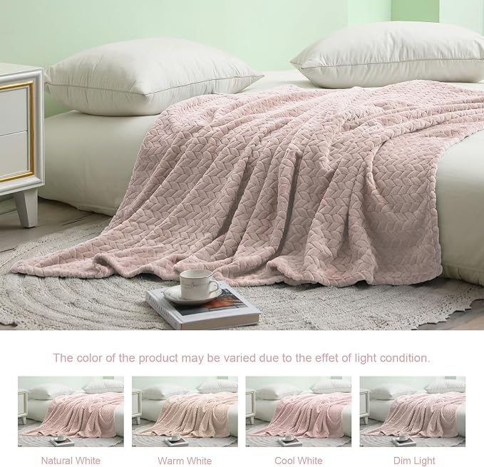 Exclusivo Mezcla Soft Fleece Bed Blanket Twin Size, 90”x66”, Camel | Cozy Fluffy Lightweight Blankets for Summer, Decorative Plush Flannel Throws for Living room, Bedroom with Leaves Pattern