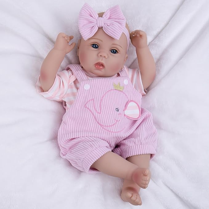 Milidool Lifelike Reborn Baby Dolls Realistic Baby Girl Dolls 18Inch Newborn Baby Girl with Pink Doll Clothes with Elephant Pattern for Kids Age 3+