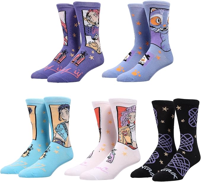 Bioworld KPop Demon Hunters Hunter/X & Derpy 5-Pair Pack Casual Crew Socks