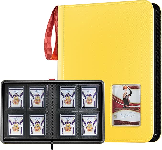 ProCase 4 Pocket Top Loader Binder, Holding 144 Cards in 3"x4" Toploaders, Side Loading Small Book Folder with Clear Window for Pokemon, Trading, Sports Cards Collection TCG, MTG -Yellow