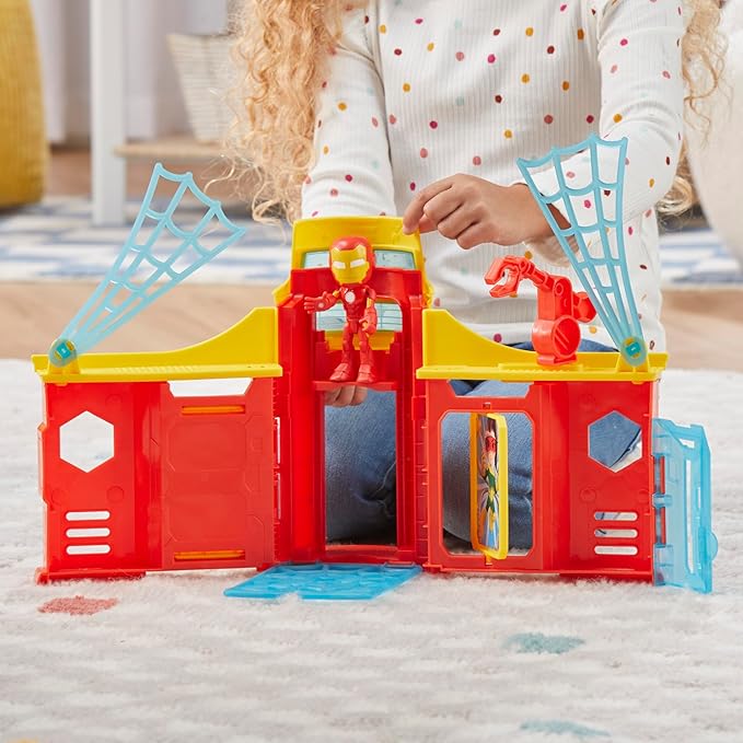 Spidey and his Amazing Friends Stark Tower Playset, Includes 4-Inch Iron Man Action Figure, Marvel Super Hero Toys for Kids 3 and Up
