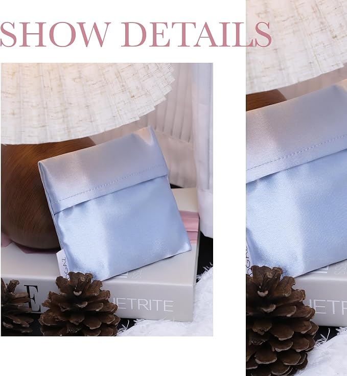 DGAZ silk Sanitary Napkin Storage Bag, Period Bag for Teen Aged Girls, Portable Period Bag for Panty Liners/Menstrual Cup/Small Tampons，Mini Makeup Bag for Purse(Celeste)