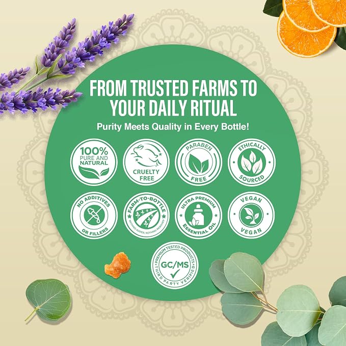 GuruNanda Essential Oils Set (Pack of 8 x 0.5 Fl Oz) - Pure, Natural Frankincense, Lavender, Eucalyptus & Orange Aromatherapy Oils for Diffusers, DIY & Home Use