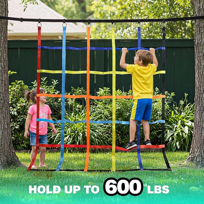 TOPNEW Climbing Net for Kids Outdoor, Ninja Cargo Net Rope Ladder Net for Ninja Slackline, Jungle Gyms, Swing Set, Playground Netting, Multi-Color