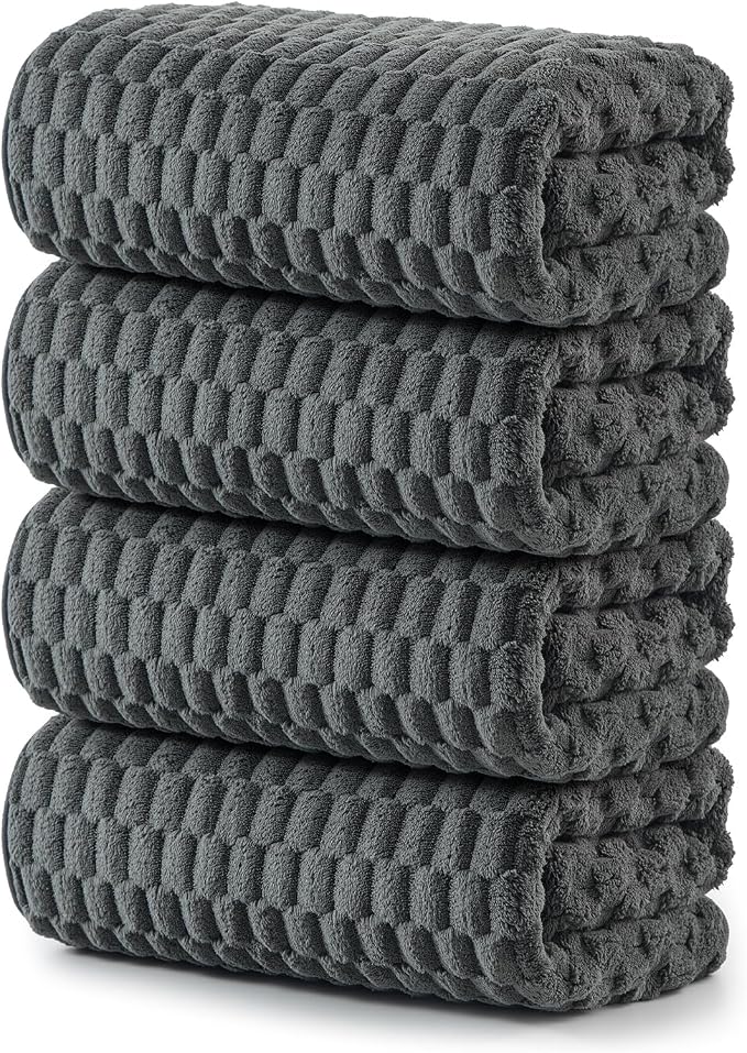 REDKISS 4 Pack Charcoal Gray Microfiber Bath Towels - Large Shower Towels Set for Bathroom, Super Absorbent Towel Set of 4 Lagre, Quick Dry Bathroom Towel for Spa, Gym,Travel, Lint Free, Ultra Soft