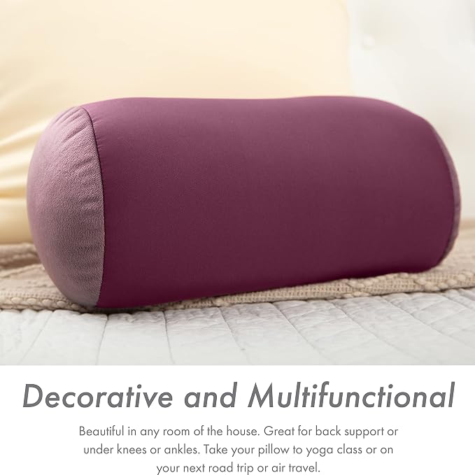 Microbead Bolster Neck Roll Pillow, Gently Body, Head, Neck & Shoulders No Pain Rest, Relax Sleep - Silky Feel Prevent Wrinkles & Hair Breakage - Lightweight Cylinder Tube, 14" x 8", Burgundy/Merlot