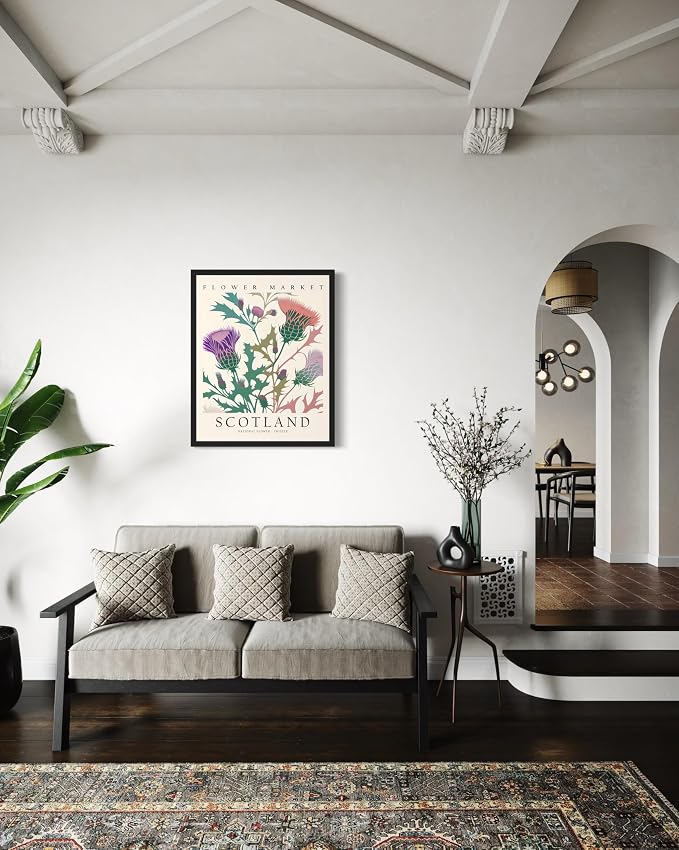 Scotland Flower Market Art Print Poster, Wall Art Floral Painting Botanical Decor for Bedroom, Kitchen, Bathroom Livingroom Decoration 82B (Scotland, 20"L x 16"W, Black Frame)