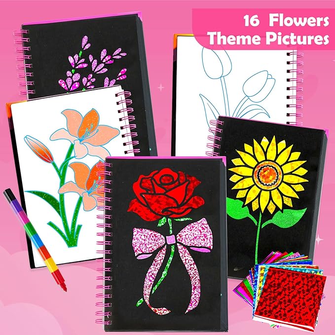 FUNNYB&G Foil Art Crafts for Kids Ages 4-8: Valentines Crafts for Kids 2026,Birthday Gift for Girls,Art and Crafts Supplies,Party Favors,Creative Toys for Girls Boys 4 5 6 7 8 9 Years Old (Flower)