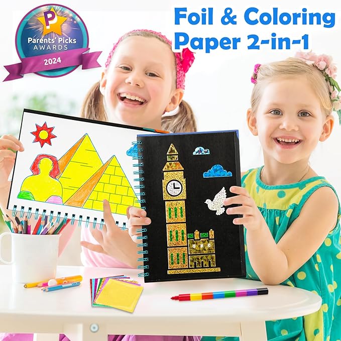 FUNNYB&G Foil Art Crafts for Kids Ages 4-8: Valentines Crafts for Kids 2026,Birthday Gift for Girls,Art and Crafts Supplies,Party Favors,Creative Toys for Girls Boys 4 5 6 7 8 9 Years Old(Buildings)
