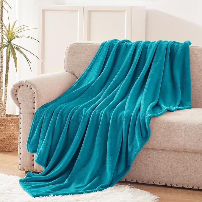 Exclusivo Mezcla Soft Fleece Throw Blanket for Couch, Teal | 50x60 Inches, Double-Sided Brushed Flannel, Lightweight Plush Cozy Blanket for Home Decor, All Season, Machine Washable