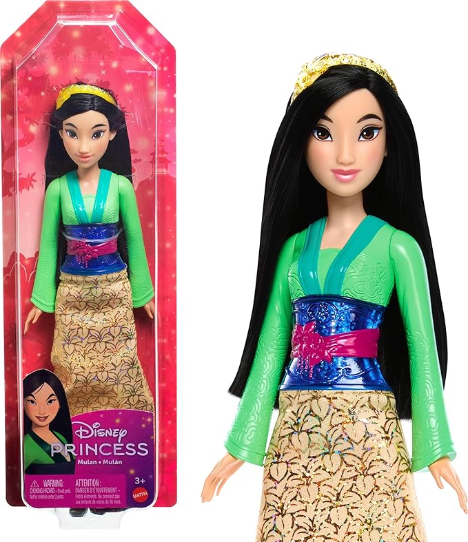 Mattel Disney Princess Mulan Doll in Sparkling Fashion with Removable Skirt, Headband and Shoes, Posable & Collectible, Inspired by Movie