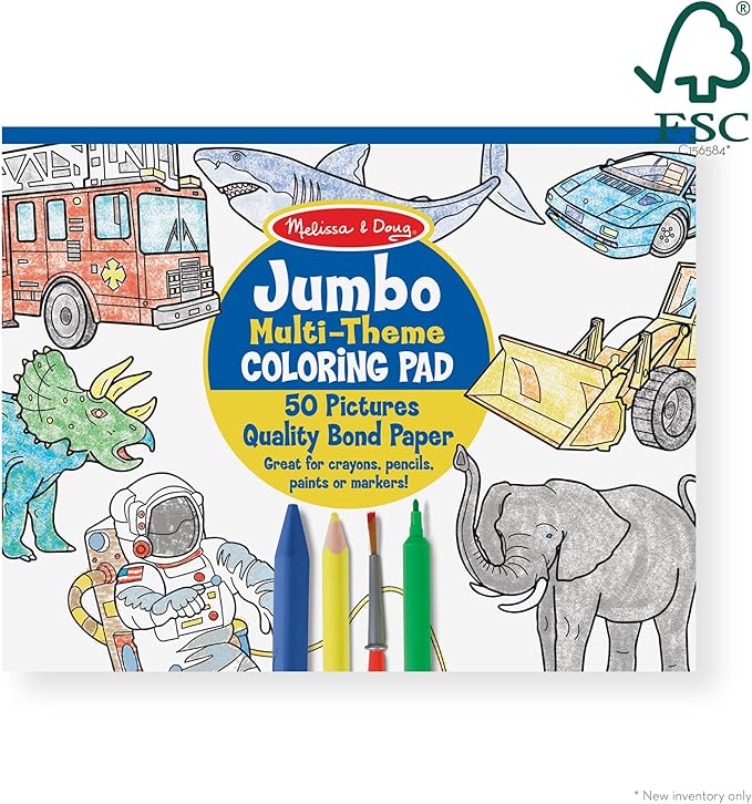 Melissa & Doug Jumbo 50-Page Kids' Coloring Pads 3-Pack - Animals, Vehicles, and Multi-Themed - FSC Certified