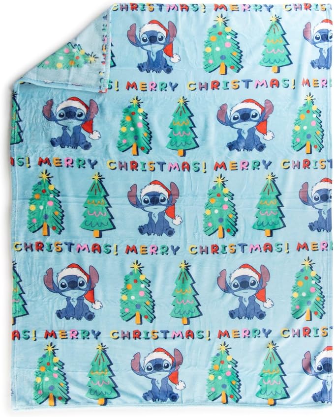 Jay Franco Kids Christmas Hugger Set – 12" Plush Pillow Buddy & 46" x 60" Fleece Throw Blanket, Ultra-Soft Bedding & Travel Set, Holiday Bedroom & Couch Décor, Blue - Stitch