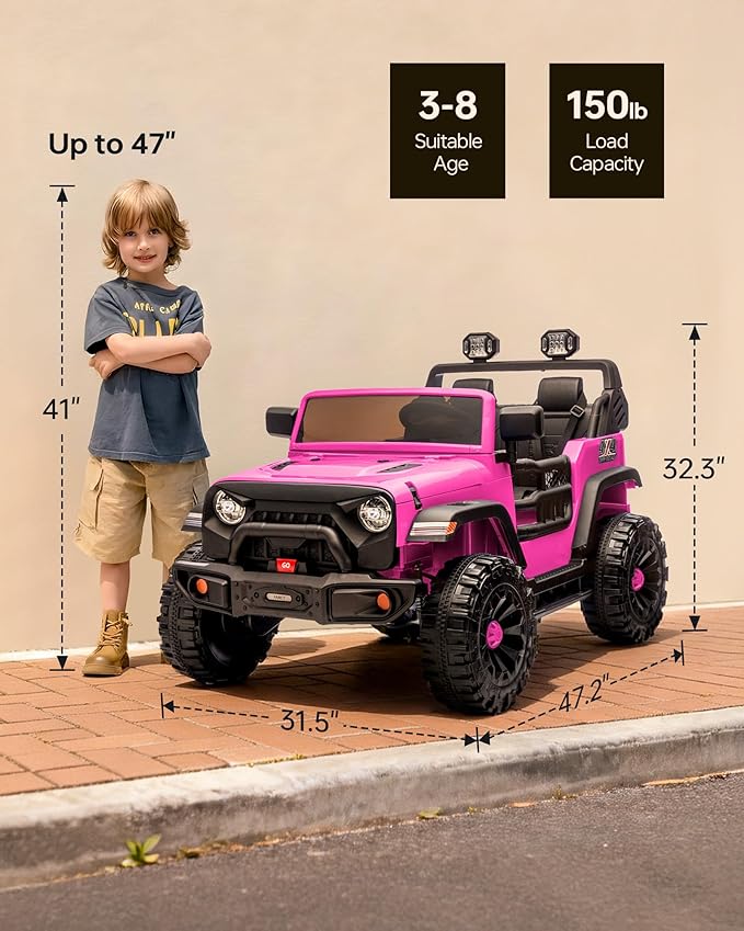 Outfunny 2 Seater Ride on Car Toy, 24V 4WD Electric Car for Kids 4-8 with Remote Control, 4x200W Motors, Capacity 150 lb - Hot Pink