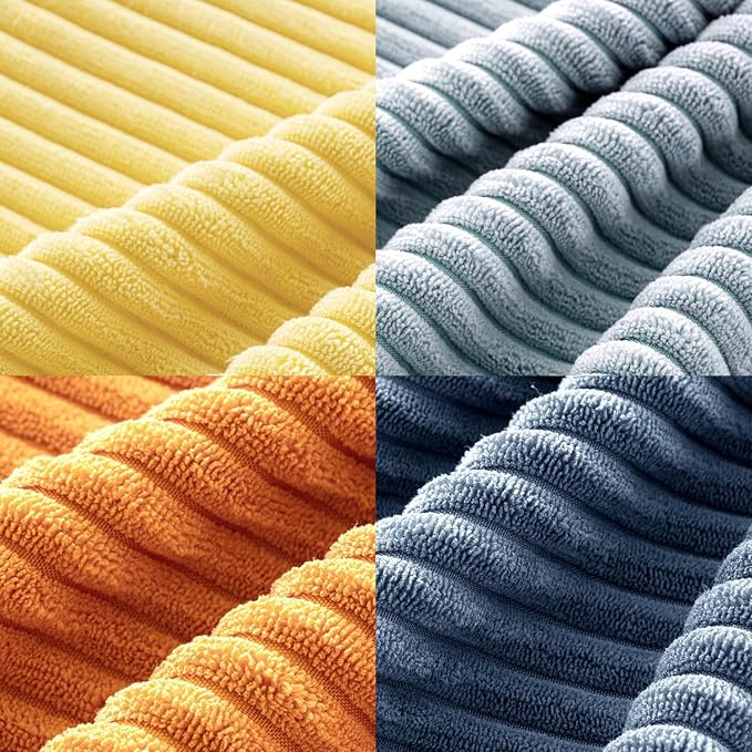 MIULEE Soft Corduroy Decorative Throw Pillow Covers Blue-Orange 20x20 | Set of 4, Mordern Nordic Coastal Decor, Summer Sky Wheat Set, Boho Farmhouse Cushion Covers for Couch Bed Sofa Living Room