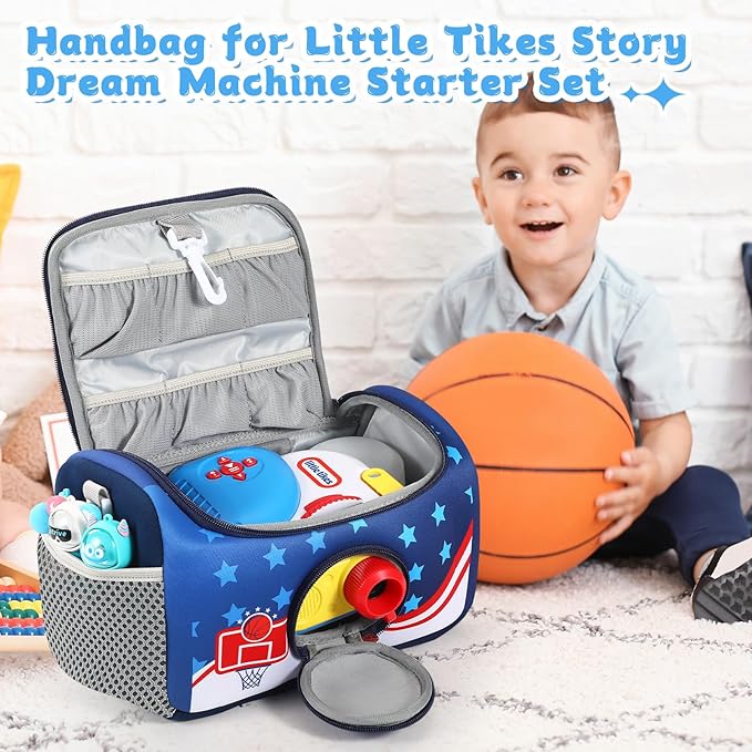 Carrying Case Compatible with Little Tikes for Story Dream Machine Books Starter Set, Portable Storage Bag with Handle and Shoulder Strap for Storytime, Storybook, Character Accessories (Basketball)