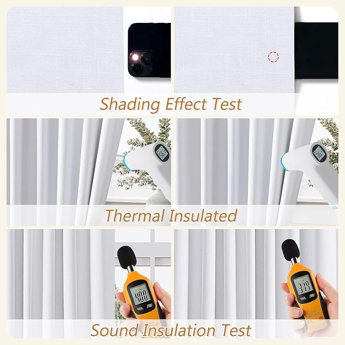 Guken White 100% Blackout Linen Curtains 52 Inch Wide by 134 Inch for Living Room Bedroom Back Tab/Rod Pocket Thermal Insulated Black Out Linen 2 Drapes Room Darkening Window Curtains,52x134