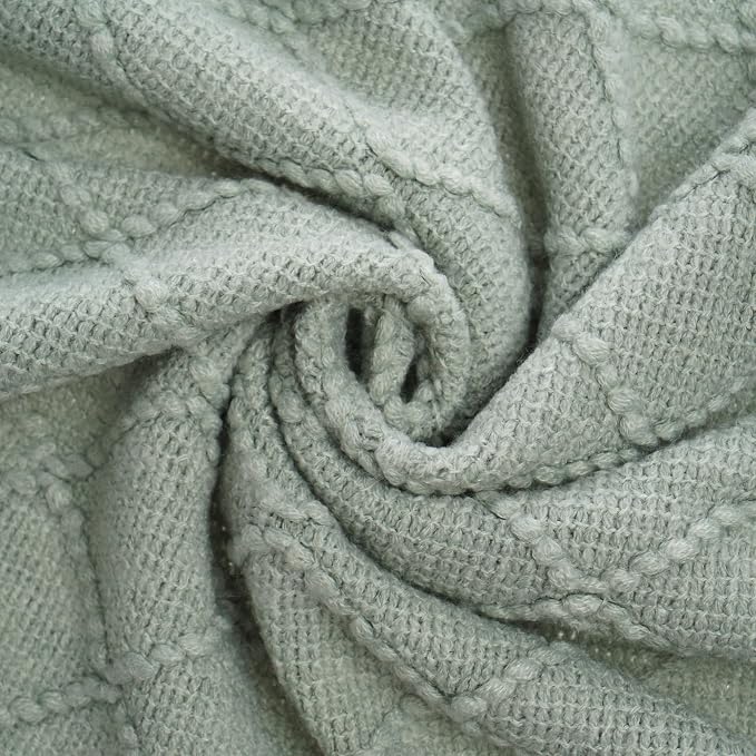 BATTILO HOME Sage Green Throw Blanket for Couch, Boho Bed Throws for Home Decor, Light Blue Throw Blanket for Sofa Living Room, 50"x60"