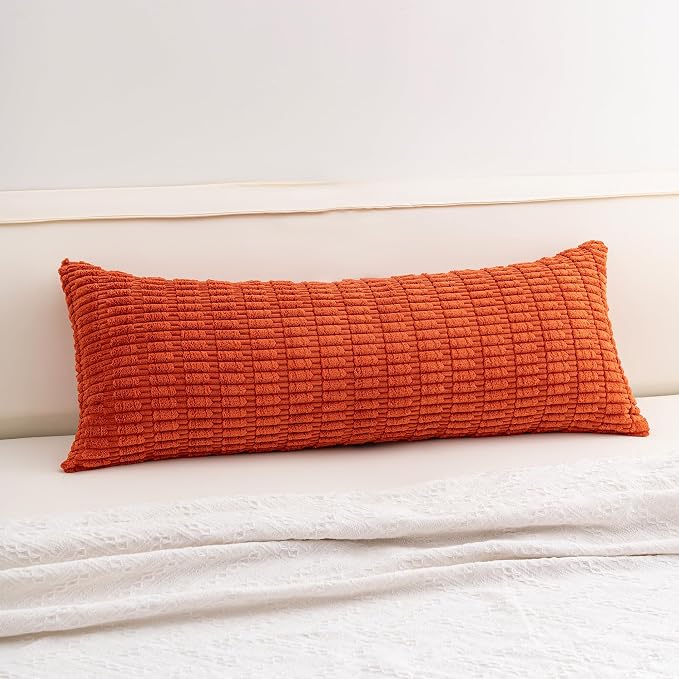 Aegero Corduroy Decorative Throw Pillow Covers 14x36 Inch Soft Striped Pillow Covers Modern Farmhouse Home Decor for Sofa Living Room Couch Bed（Rust）