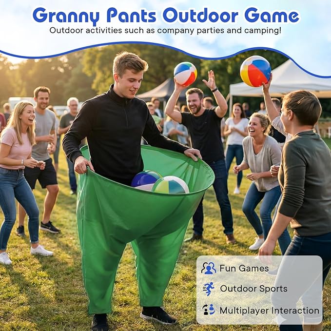 2 Pcs Granny Pants Yard Game, Granny Pants Outdoor Game with 16 Six-Color Bouncy Ball and 2 Air Pump, Team Relay Family Reunion Party Field Game Sets