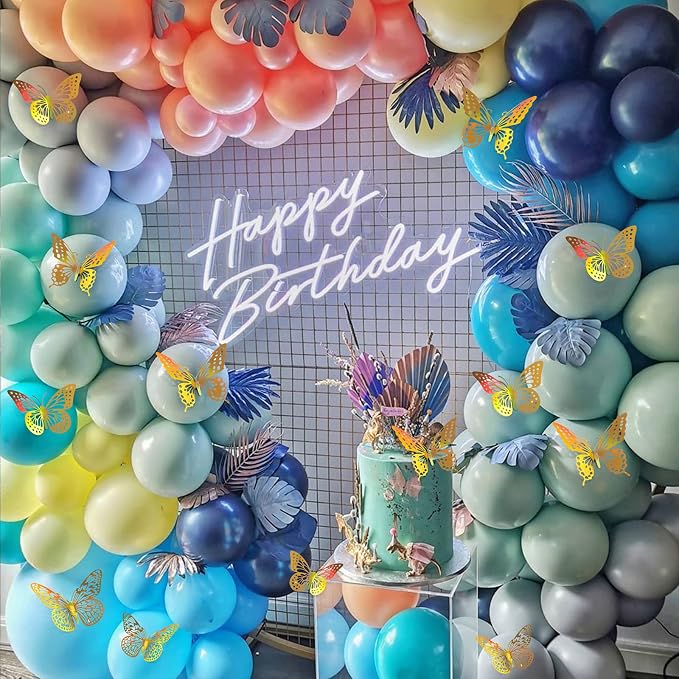 SAOROPEB 3D Butterfly Wall Decor 48 Pcs Laser Gold Butterfly Decorations | 4 Styles 3 Sizes, Birthday Decorations Butterfly Party Decorations&Butterfly Cake Decorations-Removable Gold Butterfly