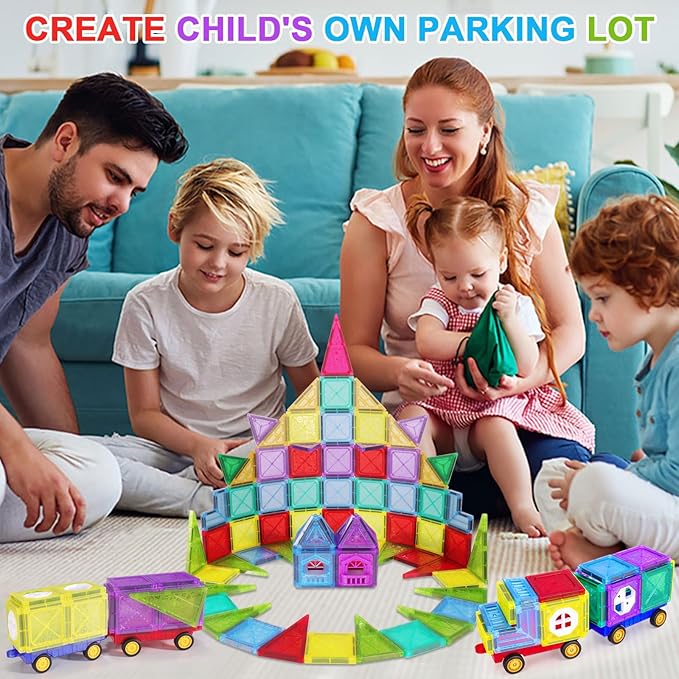 ShowyLive Magnetic Tiles for Kids Ages 4-8, 110PCS Set with 2 Cars, Magnetic Building Tiles,STEM Learning Toy, Safe & Durable, Magnetic Toys for Endless Fun and Educational Play