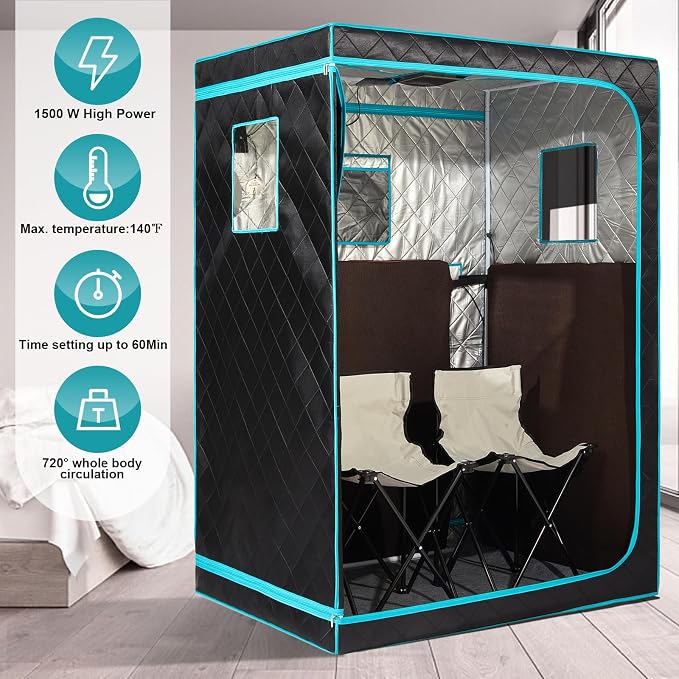 Full Size Infrared Sauna for Home, 2 Person Large Space Personal Home Sauna for Relaxation & Detox, 1500W Dry Heating Technology Indoor Saunas