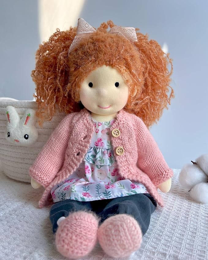 Handmade Waldorf Doll- Elsee 12", Soft Girl Rag Doll with Cute Stuffed Plush, Ideal for Babies & Toddlers