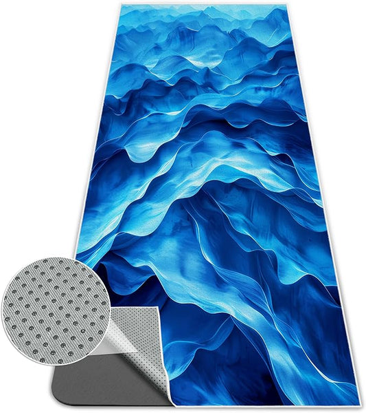 Yoga Mat Towel,Hot Yoga Towel High-Definition Pattern,Machine Washable with Ultra-Absorbent Yoga Towels for Hot Yoga Non Slip for Fitness,Exercise,Pilates,72 x 27 in,Wave