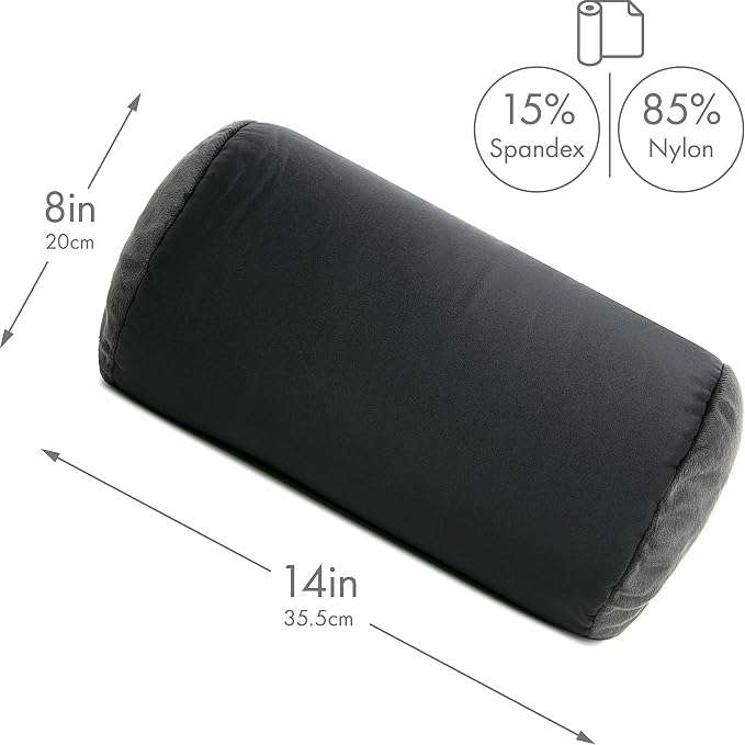 PILLOWY Microbead Bolster Neck Roll Pillow, Gently On Body, Head, Neck & Shoulders No Pain Rest, Relax Sleep - Silky Feel Prevent Wrinkles & Hair Breakage - Lightweight Cylinder Tube, 14" x 8", Black