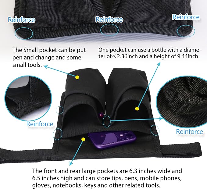 Tuhaoge Massage Bottle Bag,Massage Oil Holster for 2 Bottle s,Lotion Holster,Massage Therapist,Massage Oil Holster, Massage Lotion (TH-XJ-2 bottle-Black)