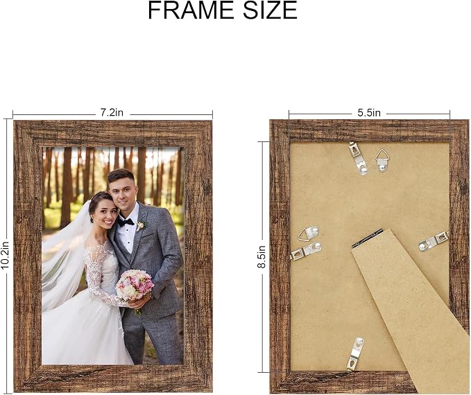 Hongkee 5.5 x 8.5 Diploma Frame Set of 4, Made of Real Glass and Rustic Brown Frame, 5.5 by 8.5 Photo for Wall or Tabletop